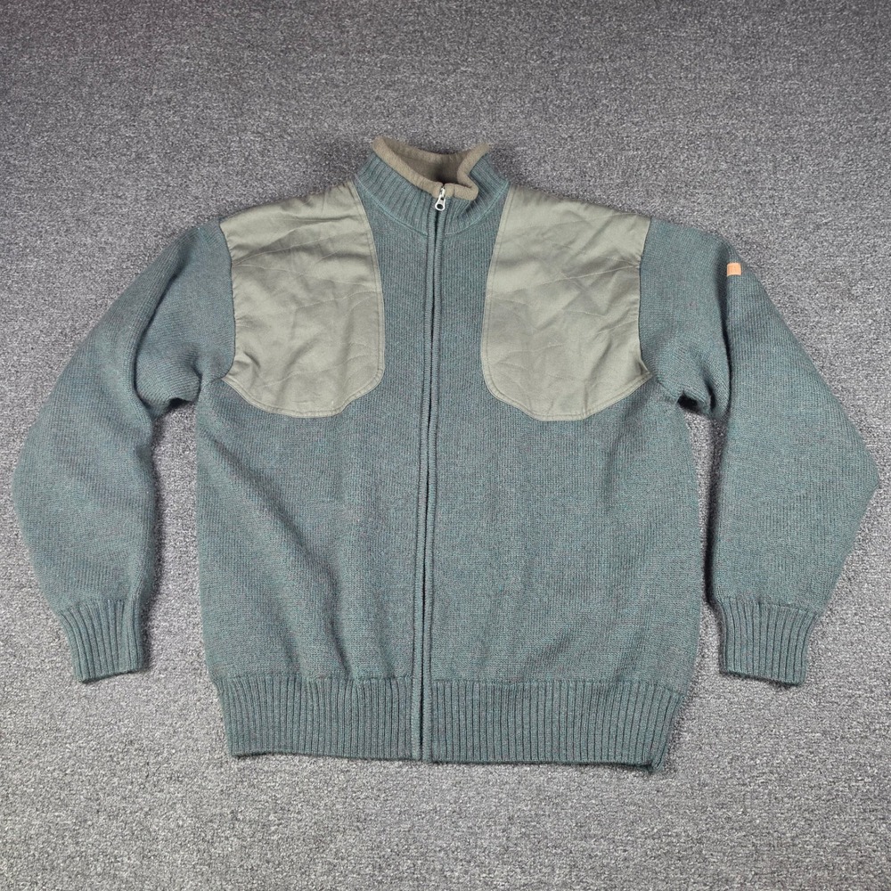 Beretta Shooting Sweater Green Mens Large Wool Full Zip Quilted Shoulder Patch